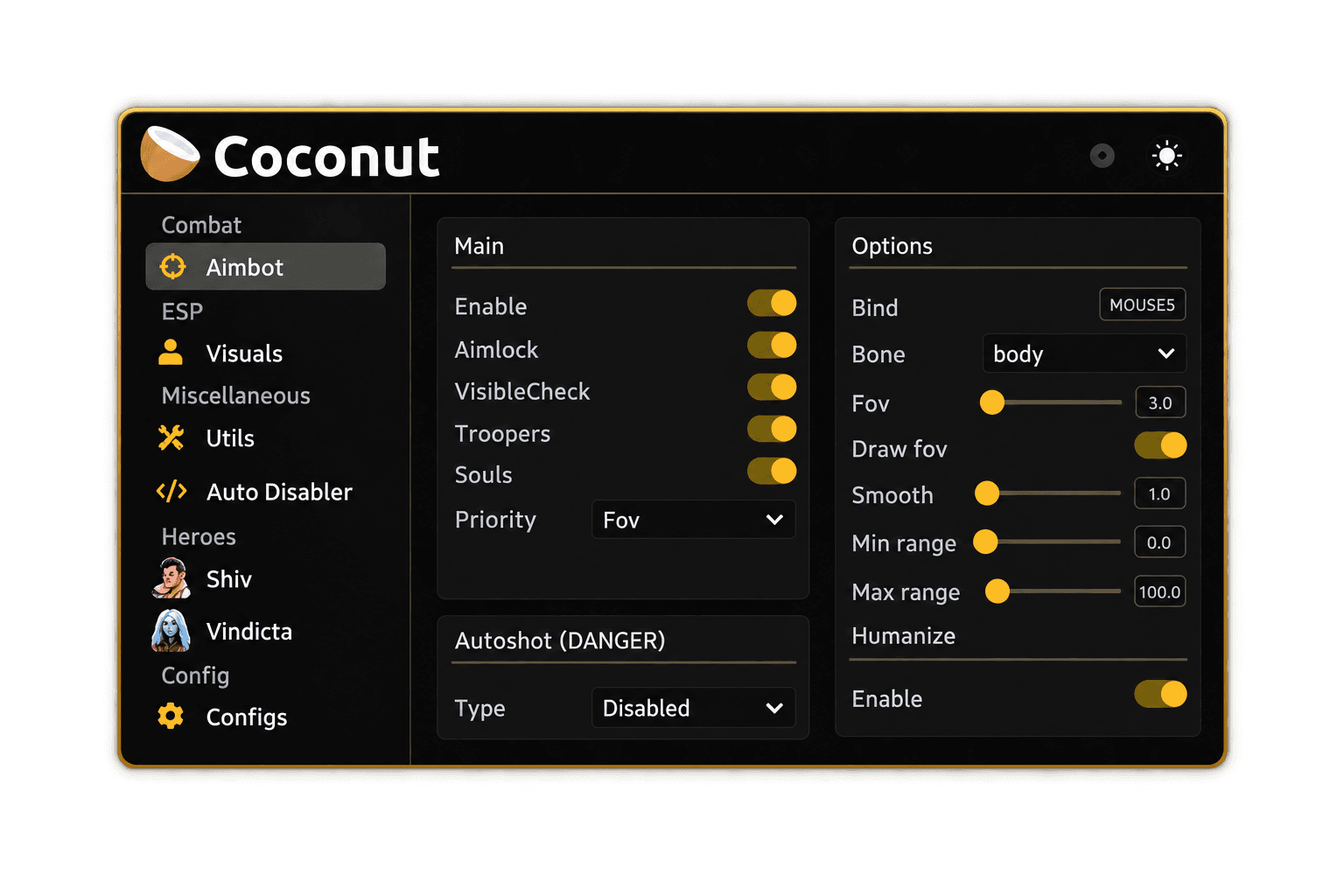 Coconut Deadlock · Aimbot menu